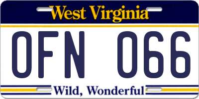 WV license plate OFN066