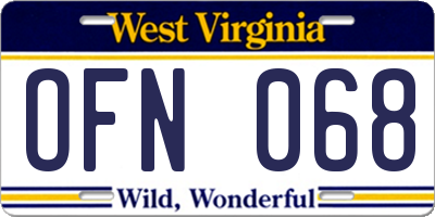 WV license plate OFN068