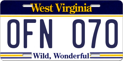 WV license plate OFN070