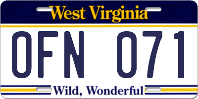 WV license plate OFN071