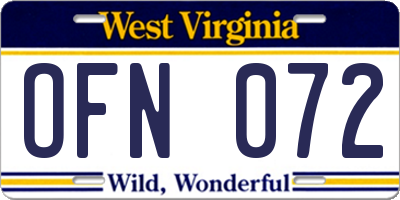 WV license plate OFN072