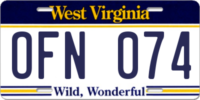 WV license plate OFN074