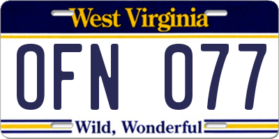 WV license plate OFN077