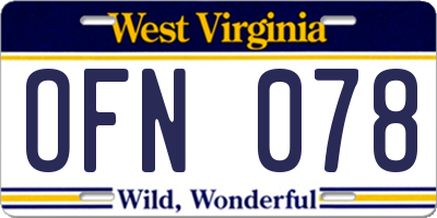 WV license plate OFN078