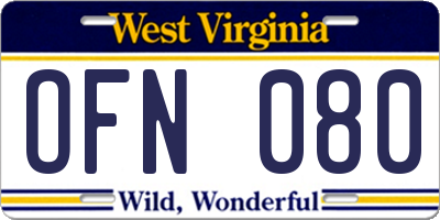 WV license plate OFN080