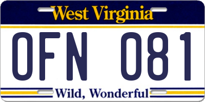 WV license plate OFN081