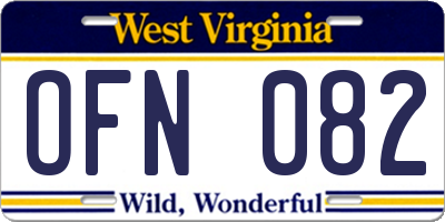 WV license plate OFN082