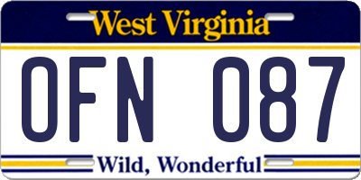 WV license plate OFN087