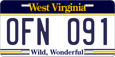 WV license plate OFN091