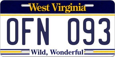 WV license plate OFN093