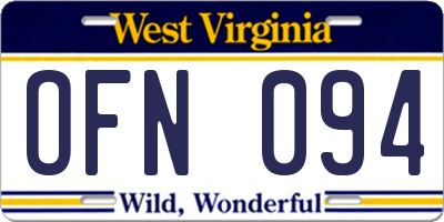 WV license plate OFN094