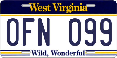 WV license plate OFN099