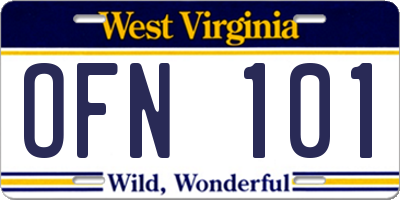WV license plate OFN101
