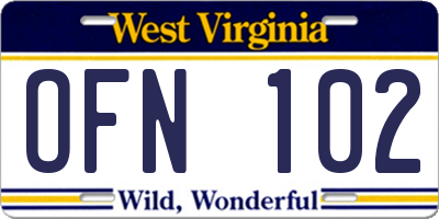 WV license plate OFN102