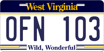 WV license plate OFN103
