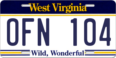 WV license plate OFN104