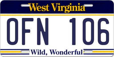 WV license plate OFN106