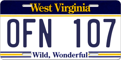 WV license plate OFN107
