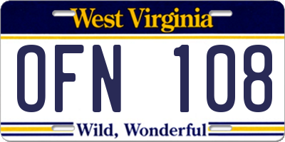 WV license plate OFN108