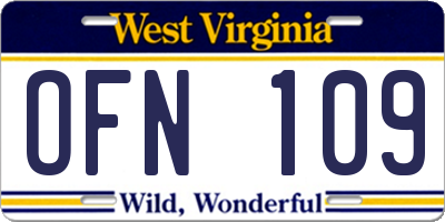 WV license plate OFN109