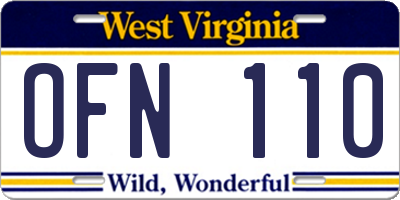 WV license plate OFN110