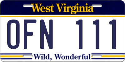 WV license plate OFN111