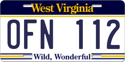 WV license plate OFN112