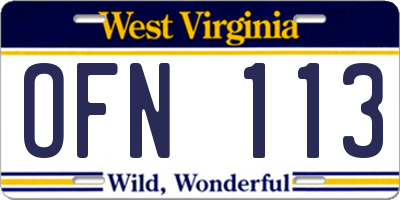 WV license plate OFN113