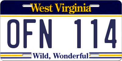 WV license plate OFN114
