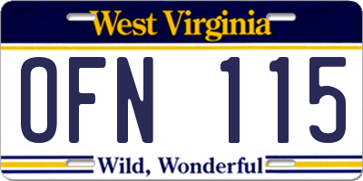 WV license plate OFN115