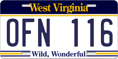 WV license plate OFN116