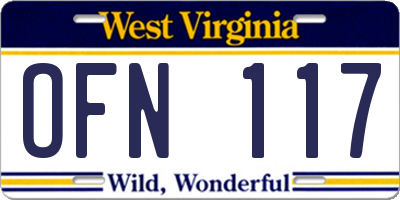 WV license plate OFN117