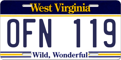 WV license plate OFN119