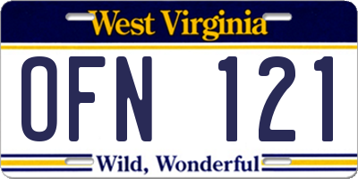 WV license plate OFN121