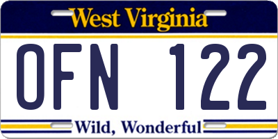 WV license plate OFN122