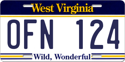 WV license plate OFN124