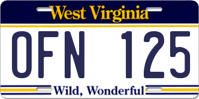 WV license plate OFN125