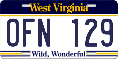 WV license plate OFN129