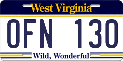 WV license plate OFN130