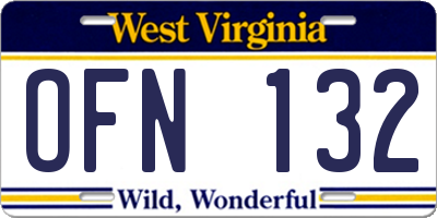 WV license plate OFN132