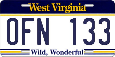 WV license plate OFN133