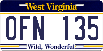 WV license plate OFN135