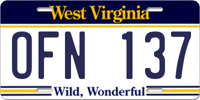 WV license plate OFN137