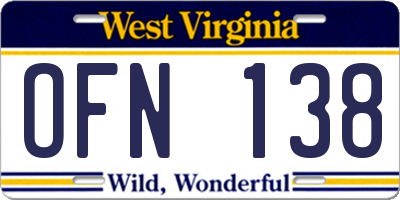 WV license plate OFN138