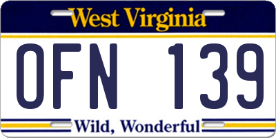 WV license plate OFN139