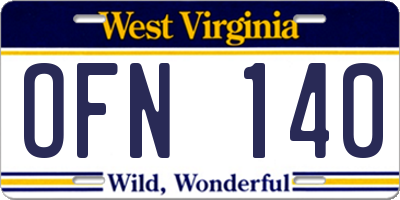 WV license plate OFN140