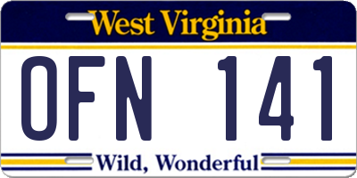 WV license plate OFN141