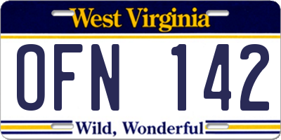WV license plate OFN142