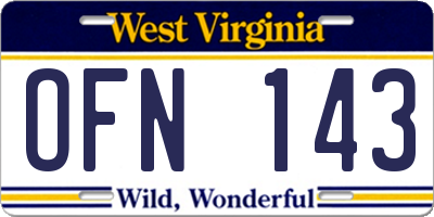 WV license plate OFN143