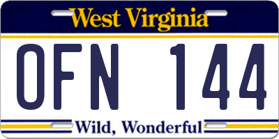 WV license plate OFN144